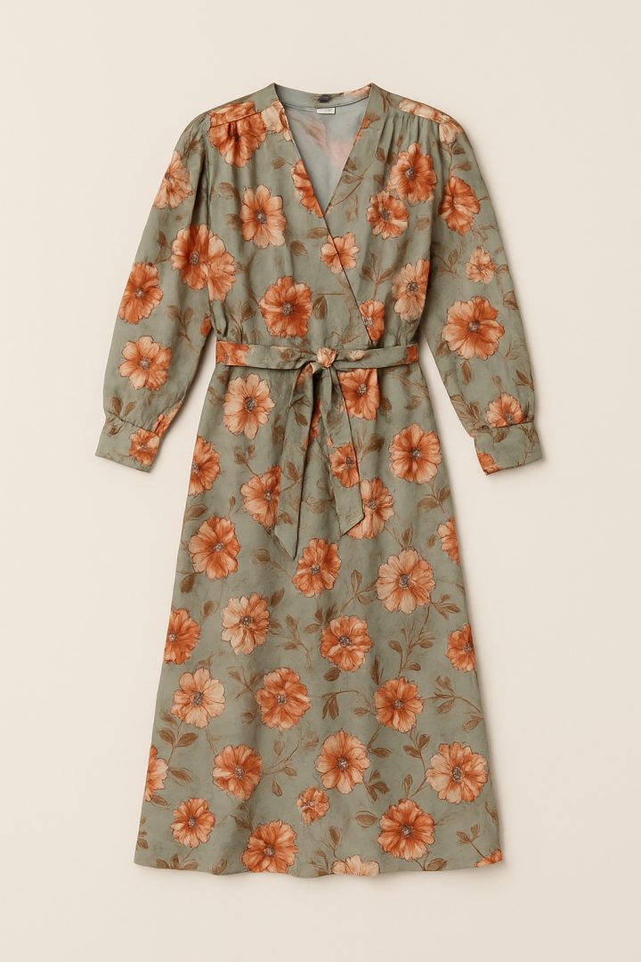 Abito midi a fiori con cintura — Ale Abbigliamento